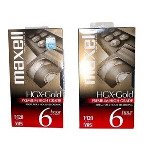 NEW VHS Blank Tape Maxell HGX-Gold T 120 6 Hour Lot of 2 Sealed Cassette
